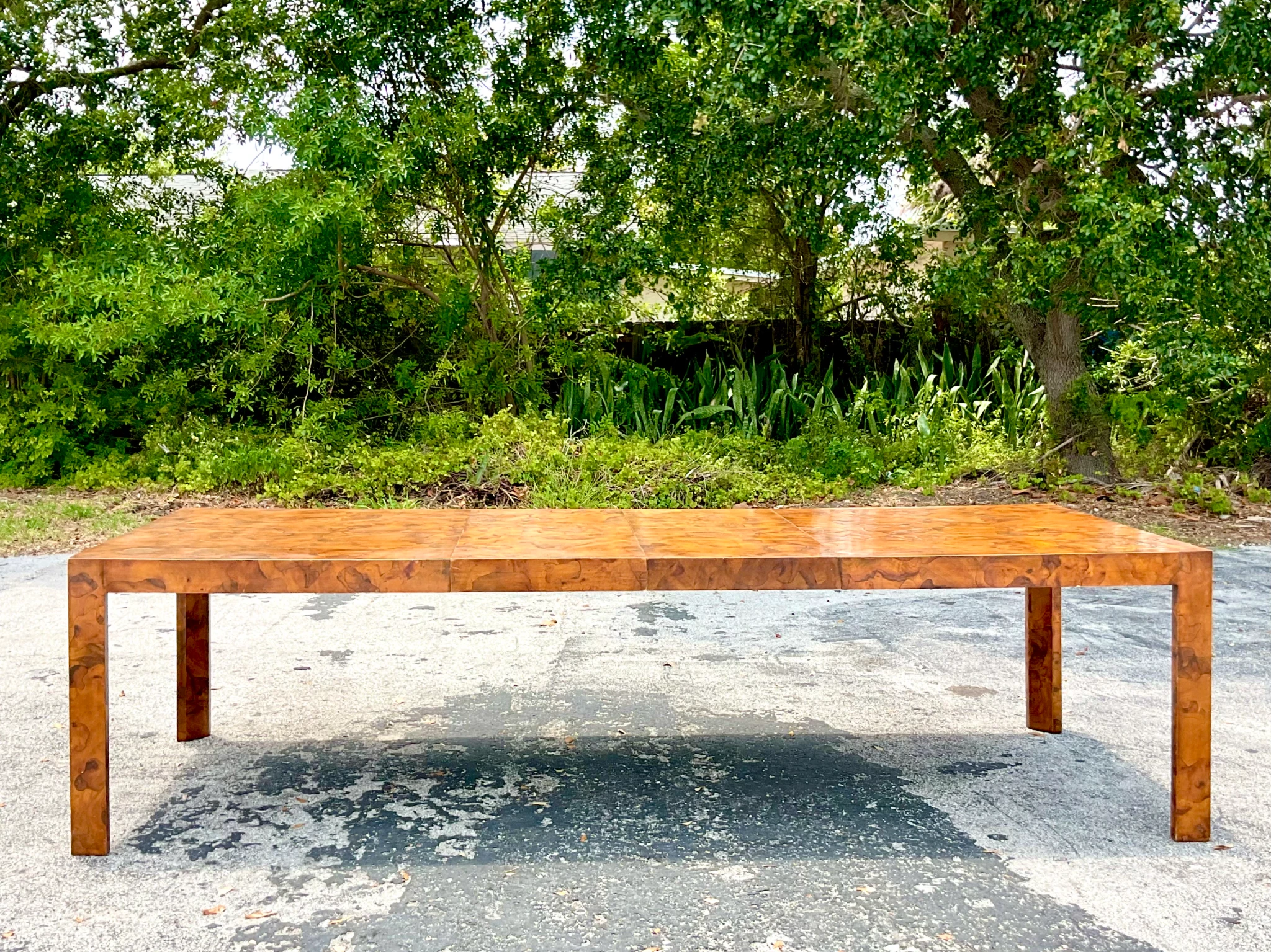 Mid 20th Century Vintage Italian Olive Burl Wood Extendable Dining Table - Back view