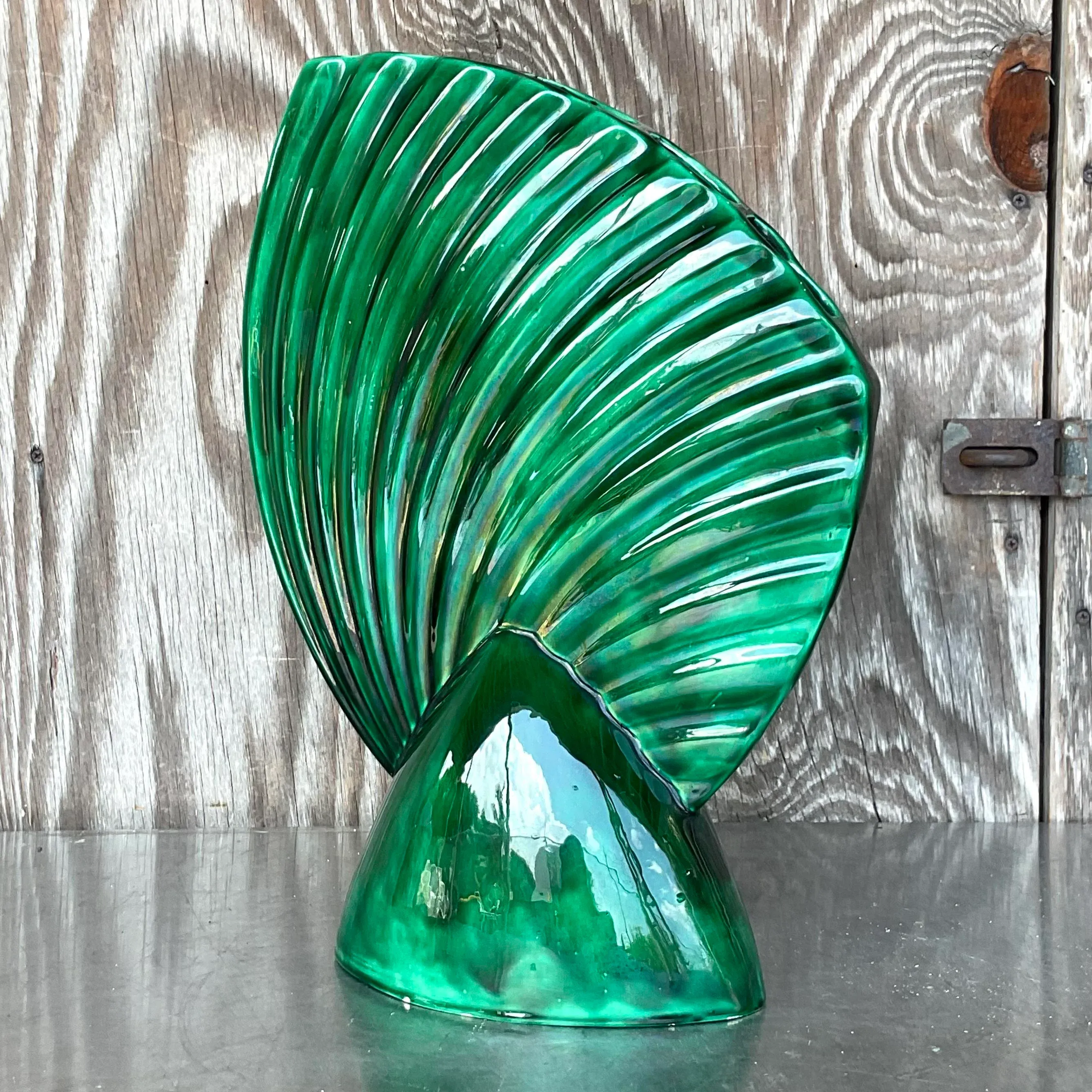 Mid 20th Century Vintage Mid-Century Modern Glazed Ceramic Gladiola Vase - Detail view