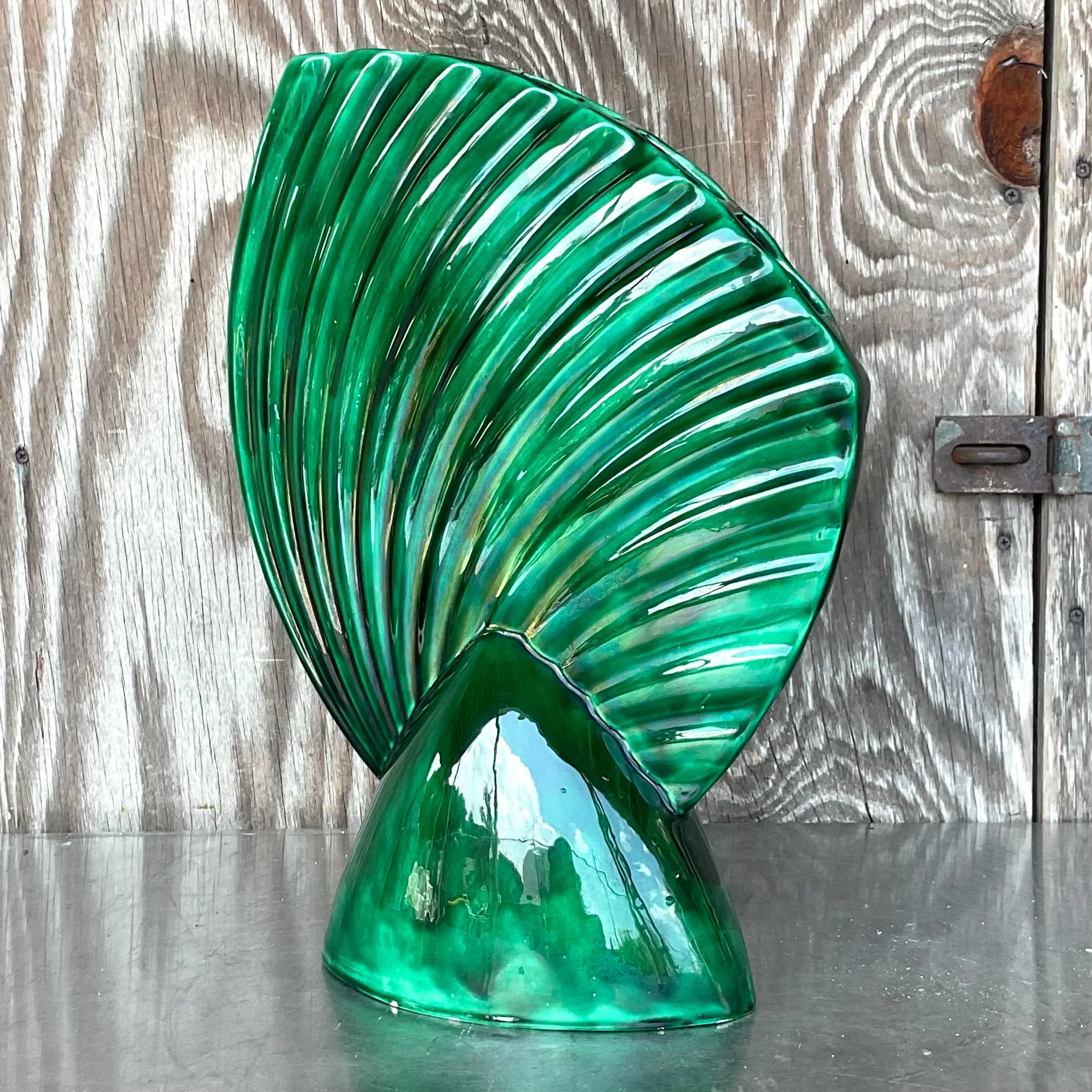 Mid 20th Century Vintage Mid-Century Modern Glazed Ceramic Gladiola Vase - Back view