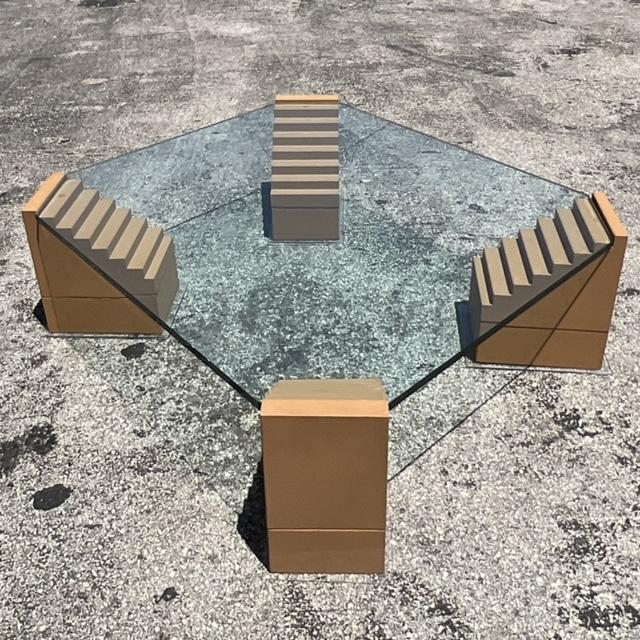 Mid 20th Century Vintage Postmodern Stacked Steps Coffee Table - Side view