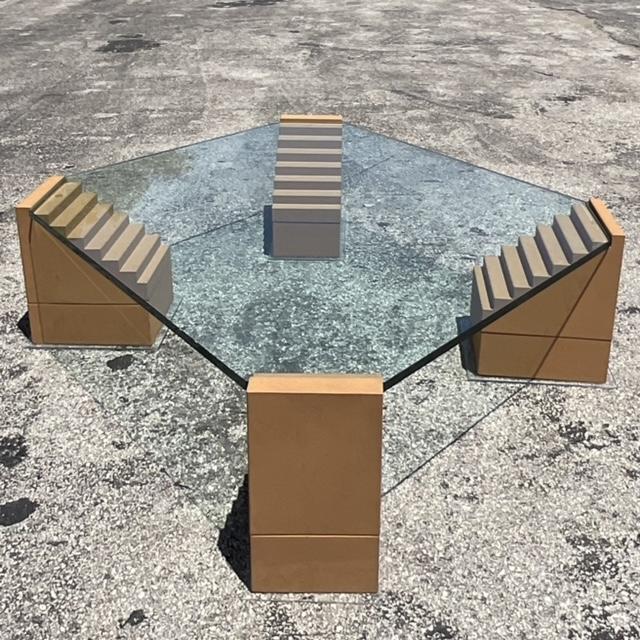 Mid 20th Century Vintage Postmodern Stacked Steps Coffee Table - Top view