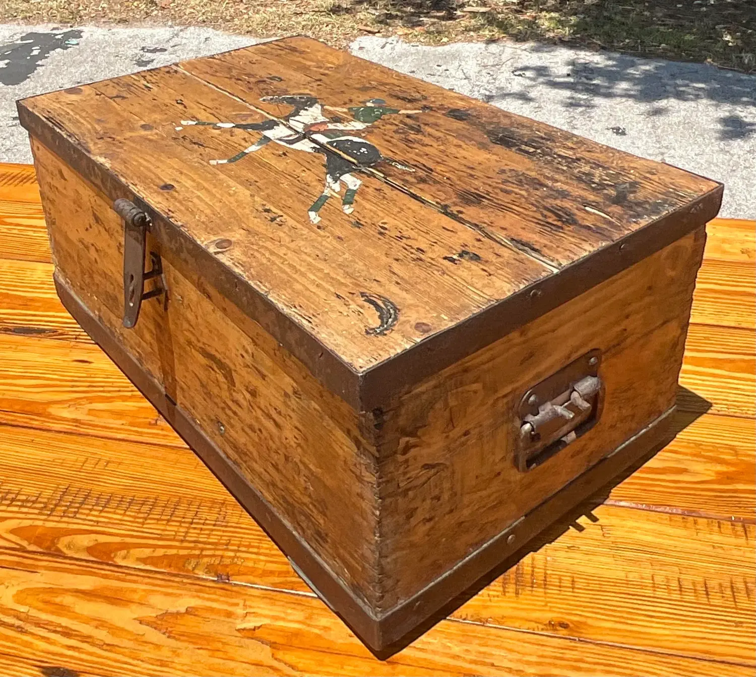 Mid 20th Century Vintage Primitive Jockey Plank Chest - Detail view