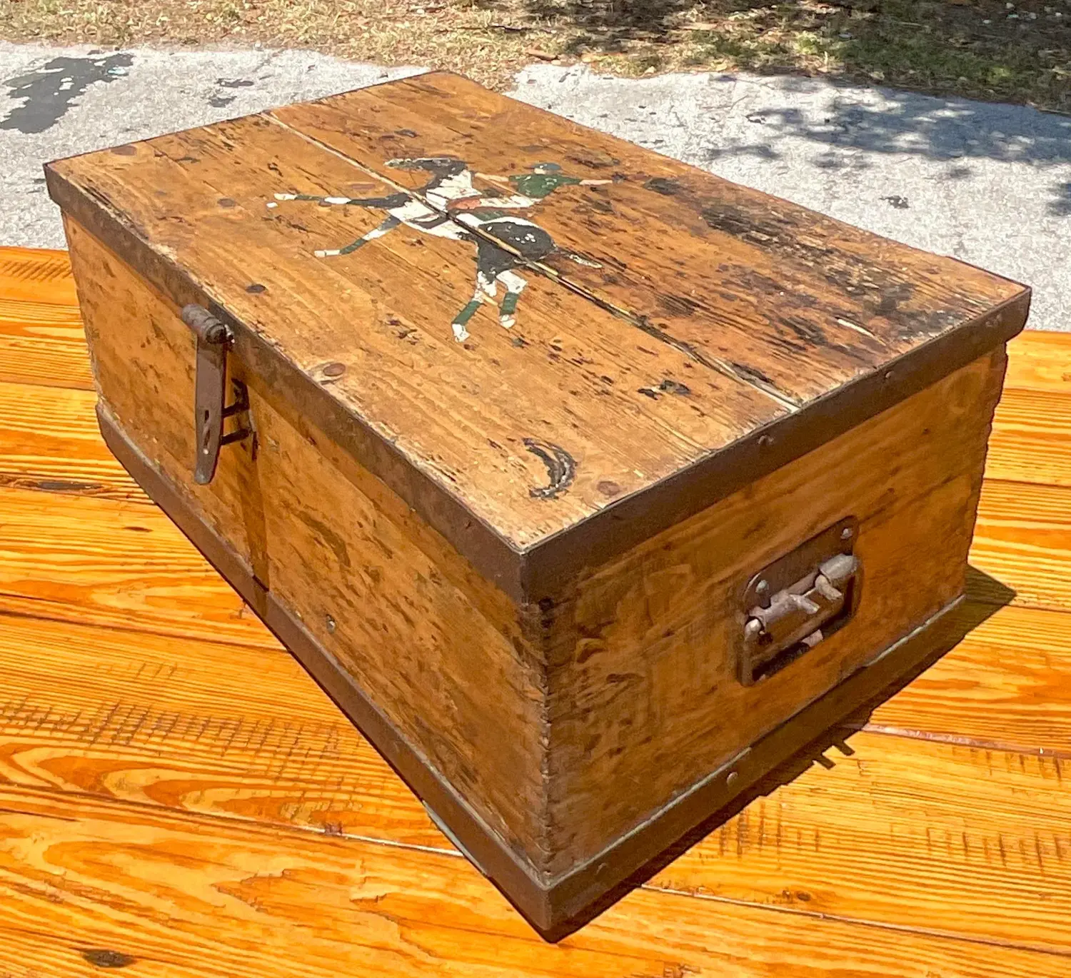 Mid 20th Century Vintage Primitive Jockey Plank Chest - Top view