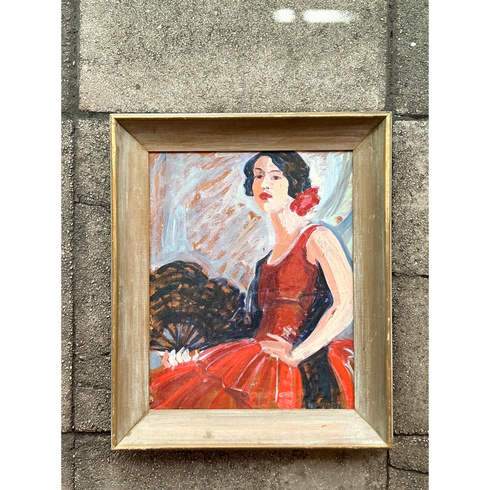 Mid 20th Century Vintage Regency Original Flamenco Dancer Oil on Board - Detail view