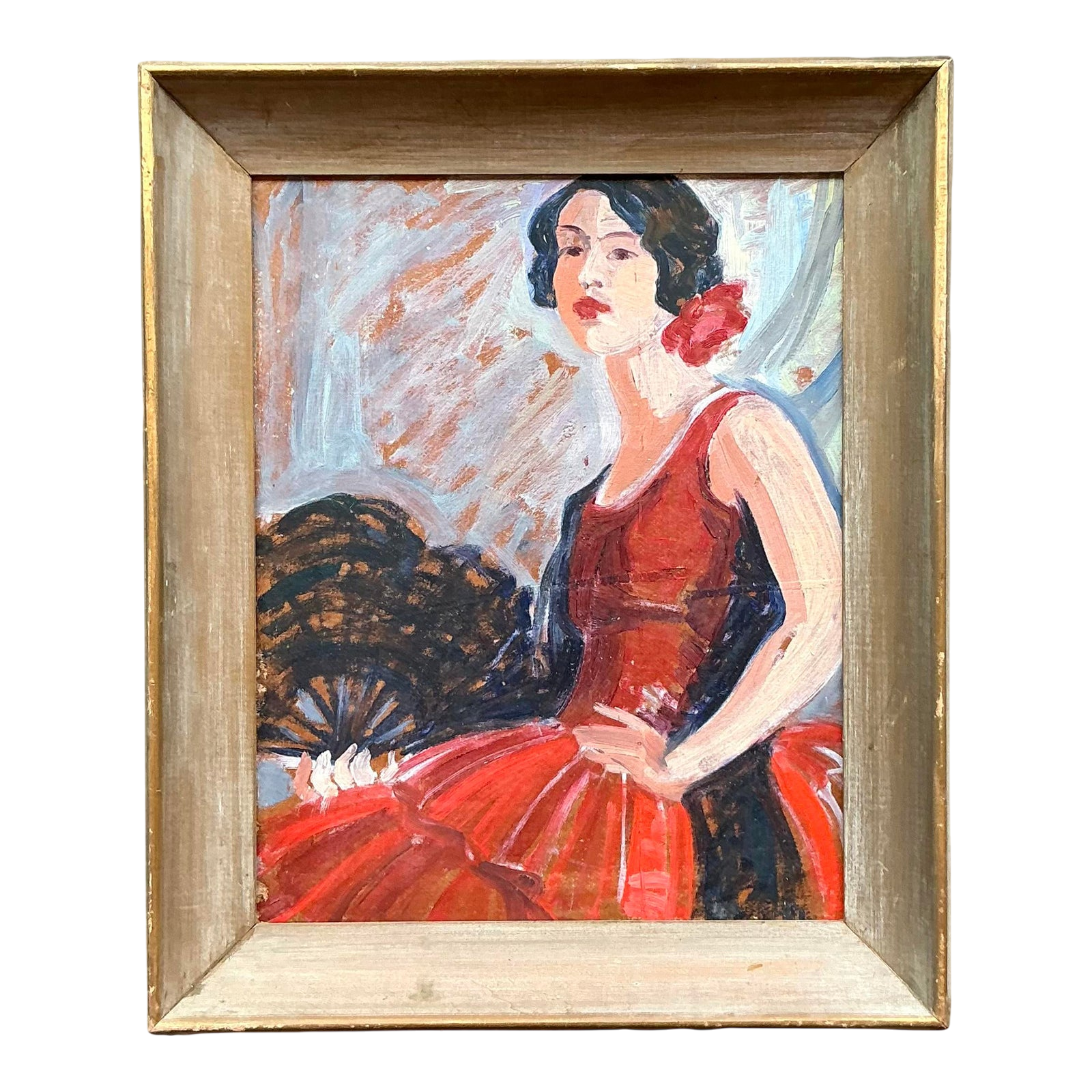 Mid 20th Century Vintage Regency Original Flamenco Dancer Oil on Board