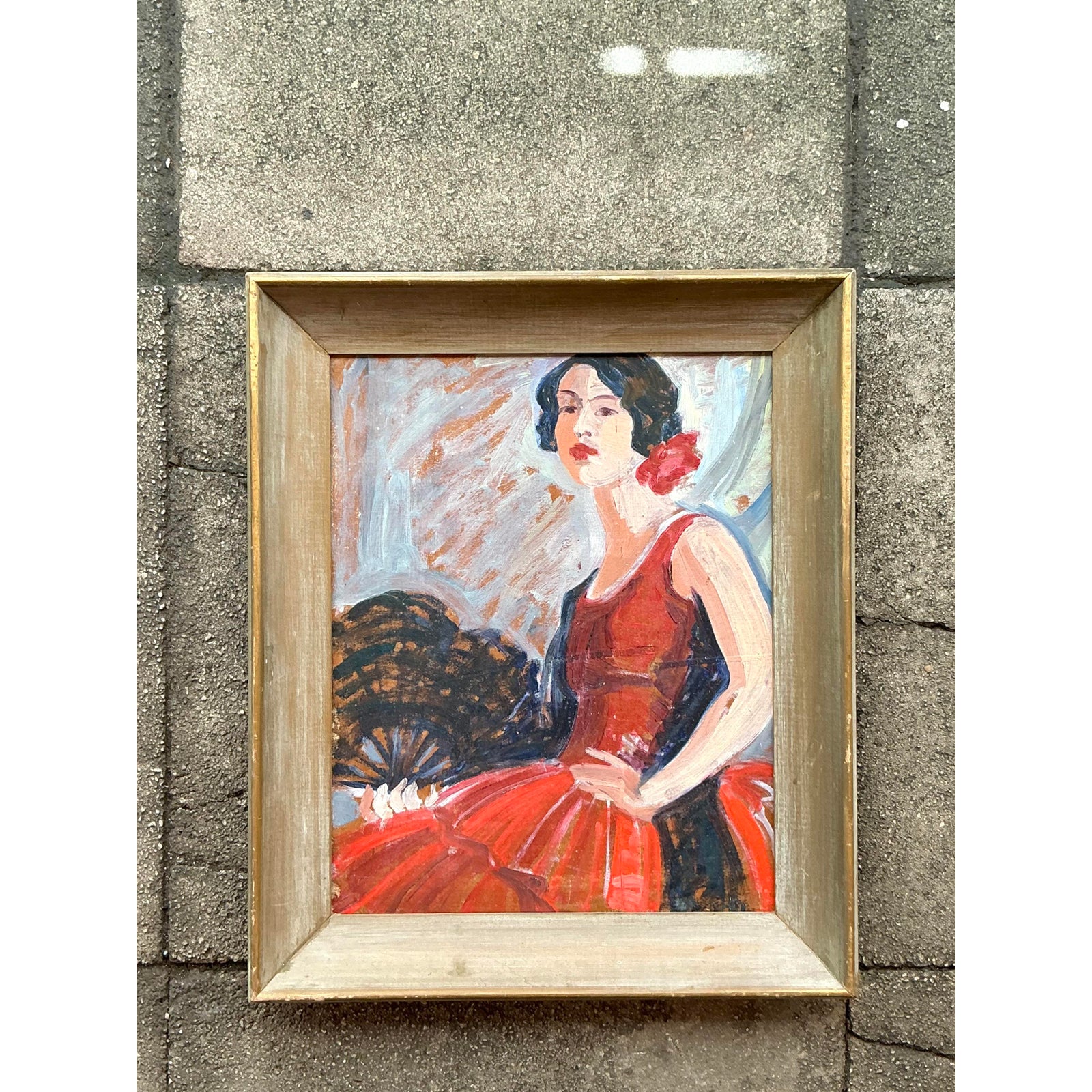 Mid 20th Century Vintage Regency Original Flamenco Dancer Oil on Board - Top view