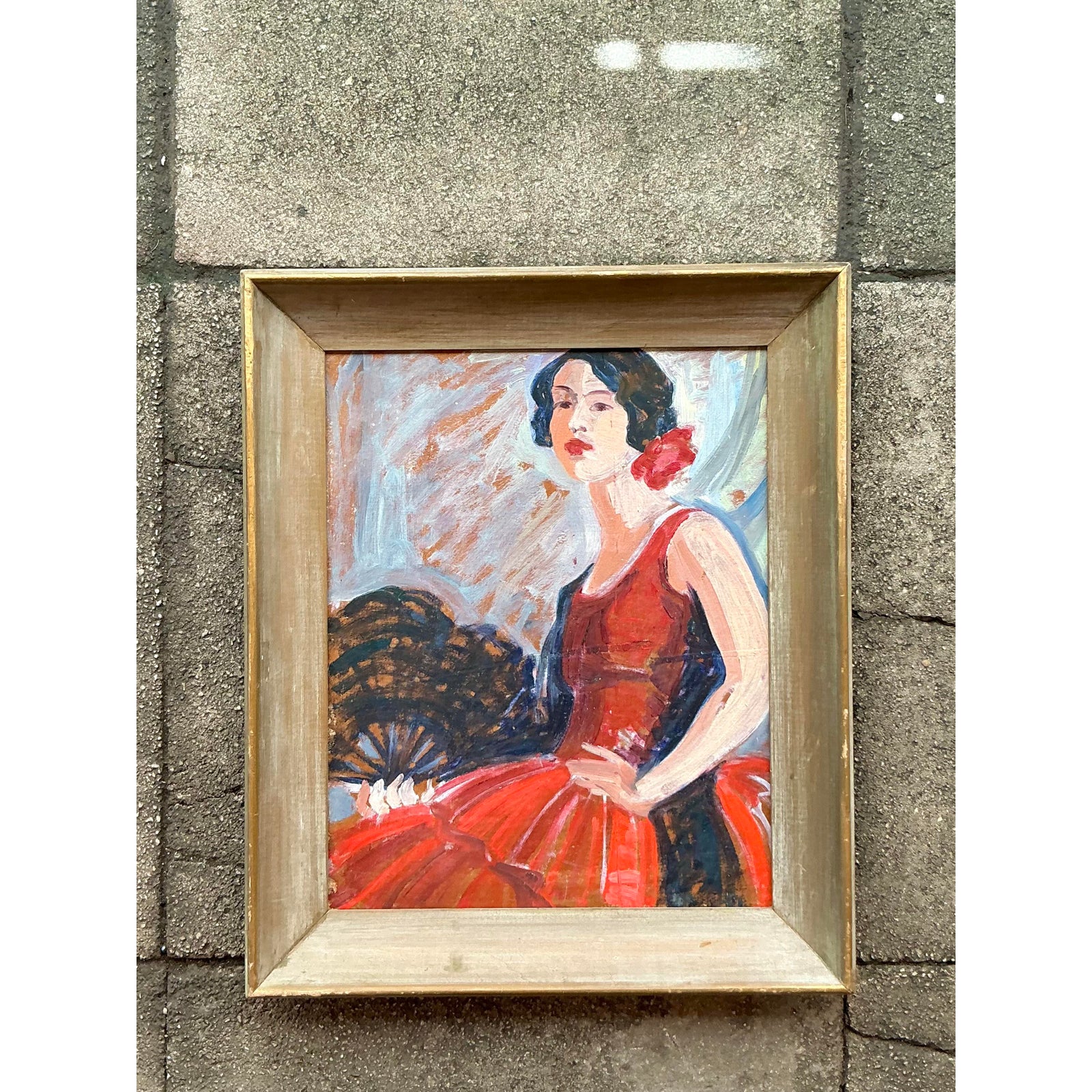 Mid 20th Century Vintage Regency Original Flamenco Dancer Oil on Board - Side view