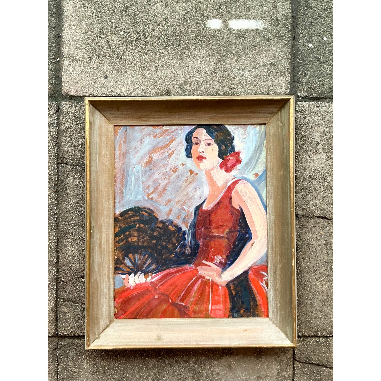 Mid 20th Century Vintage Regency Original Flamenco Dancer Oil on Board - Back view