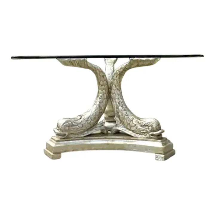 Mid 20th Century Vintage Regency Silver Leaf Koi Center Hall Table