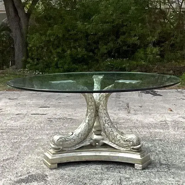 Mid 20th Century Vintage Regency Silver Leaf Koi Center Hall Table - Side view