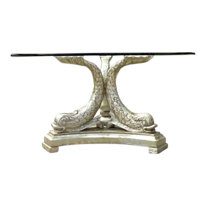 Mid 20th Century Vintage Regency Silver Leaf Koi Center Hall Table - Detail view
