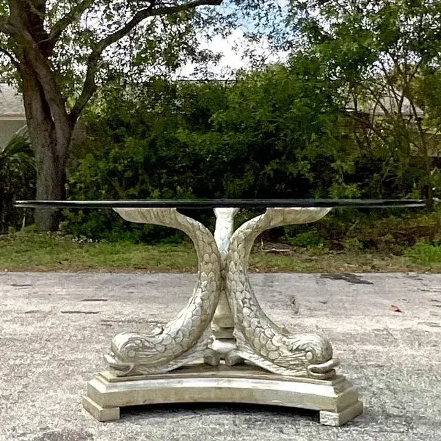 Mid 20th Century Vintage Regency Silver Leaf Koi Center Hall Table - Top view