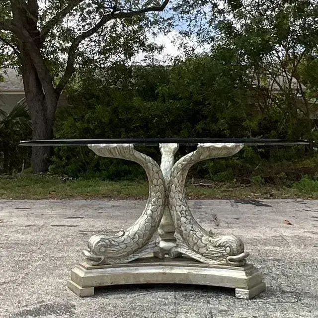 Mid 20th Century Vintage Regency Silver Leaf Koi Center Hall Table - Back view