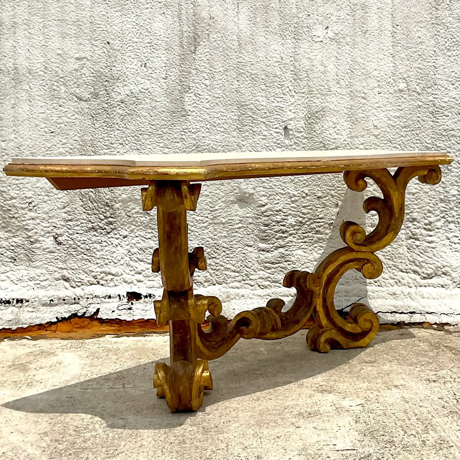 Mid 20th Century Vintage Rococo Gilt Wall Mount Console Table - Back view