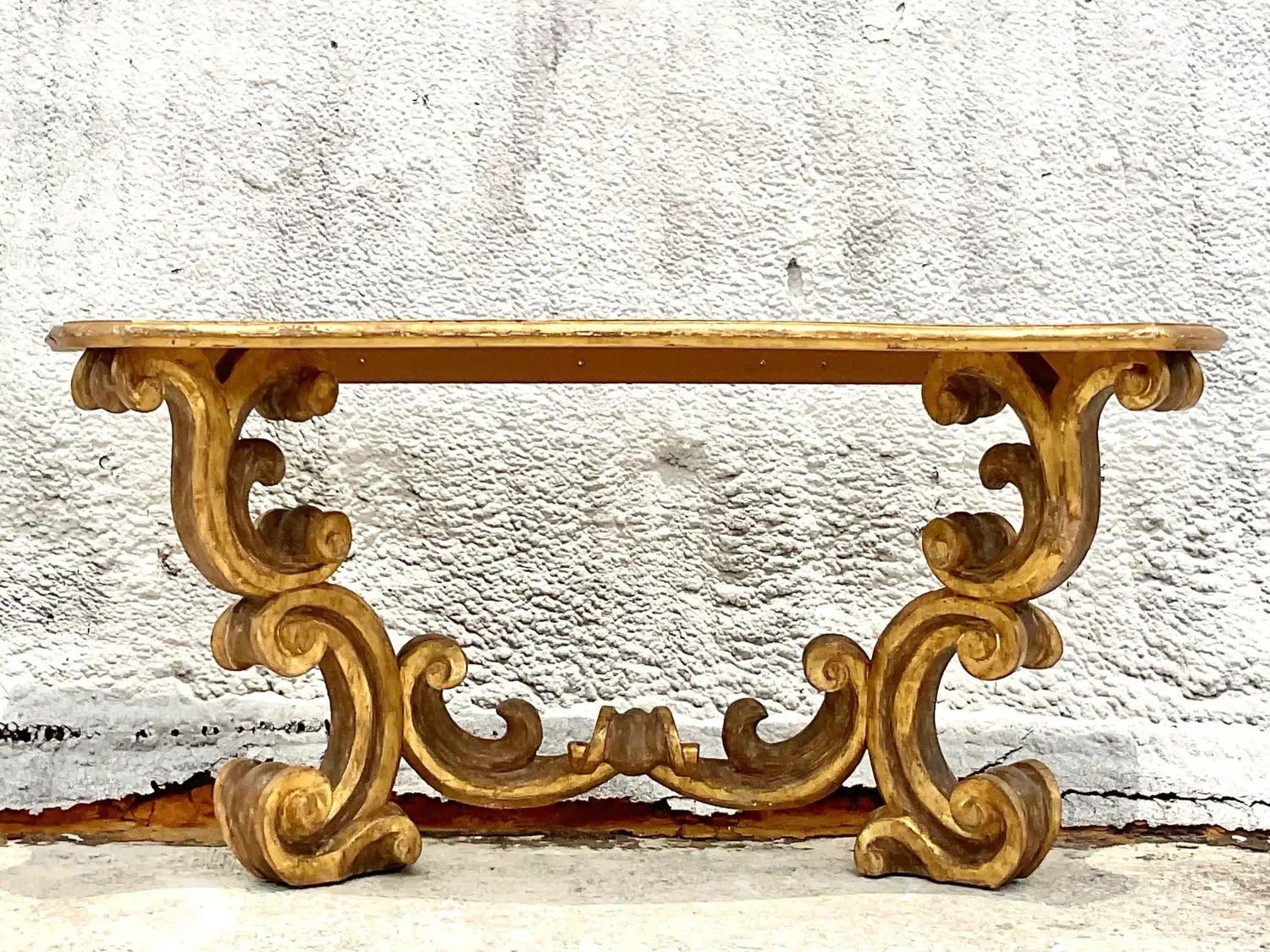 Mid 20th Century Vintage Rococo Gilt Wall Mount Console Table - Top view