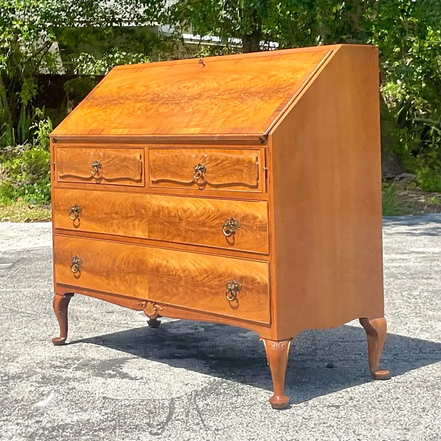 Mid 20th Century Vintage Traditional Royal Furniture Drop Top Writing Desk - Side view