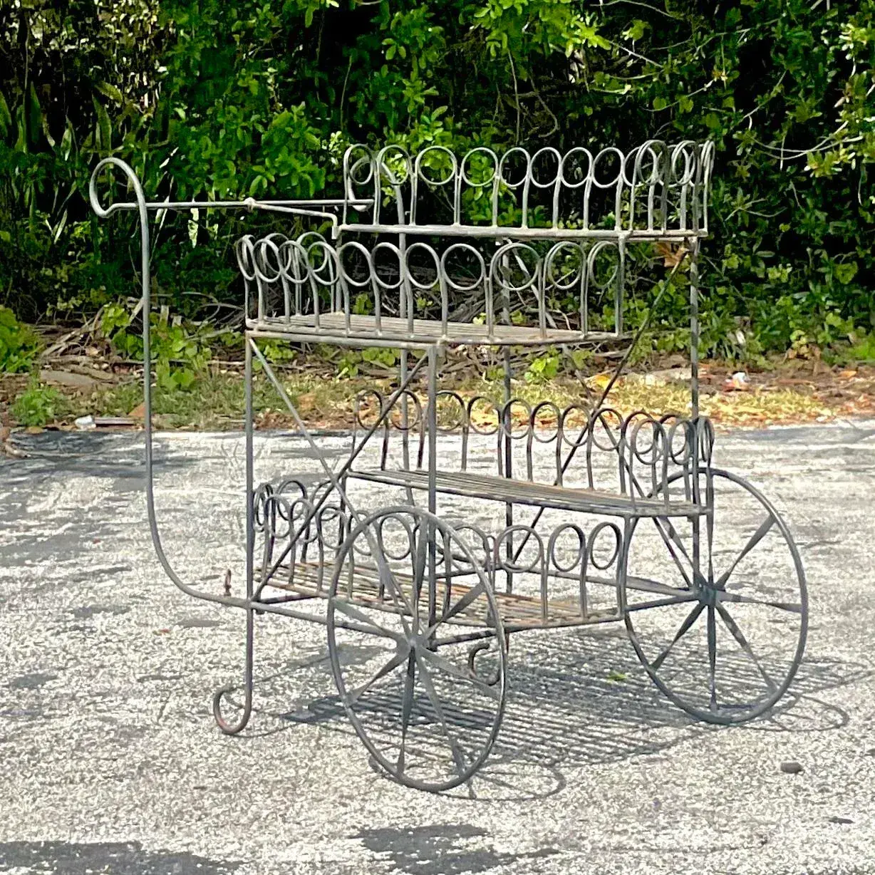 Mid 20th Century Vintage Wrought Iron Bar Cart - Detail view