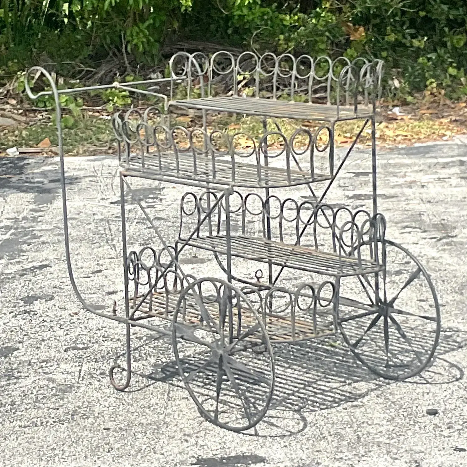 Mid 20th Century Vintage Wrought Iron Bar Cart - Side view