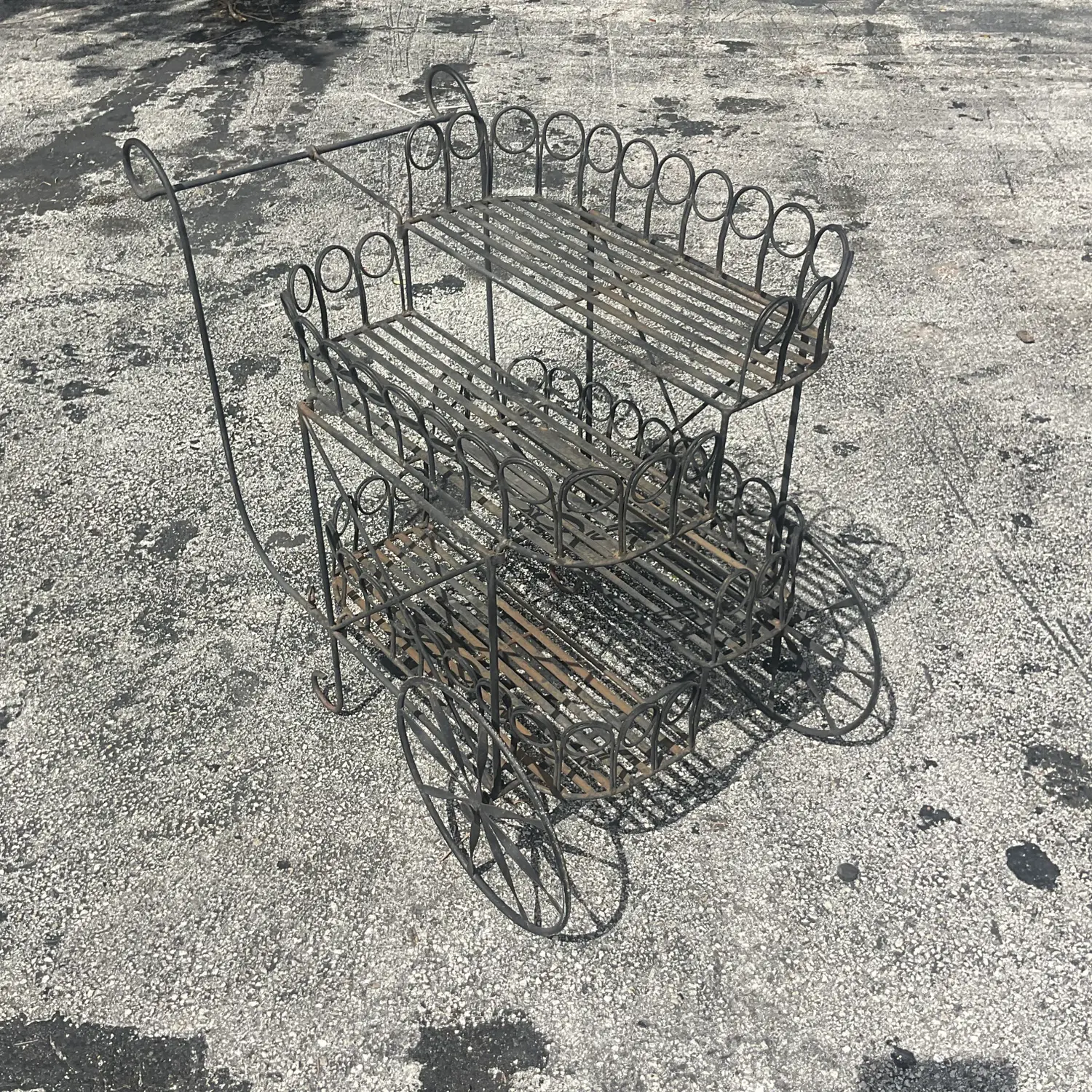 Mid 20th Century Vintage Wrought Iron Bar Cart - Top view