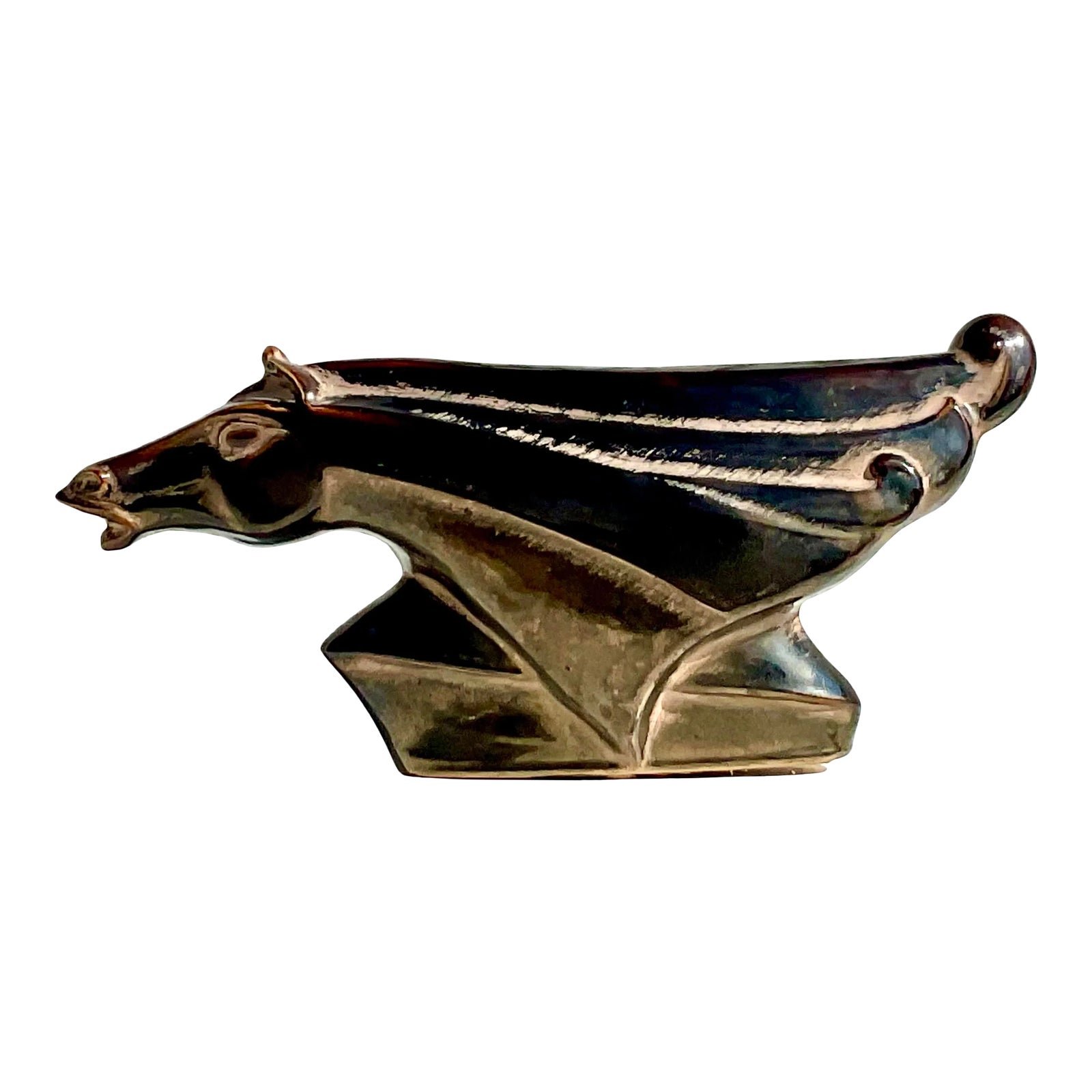 Midcentury Glazed Ceramic Horse Profile Lamp