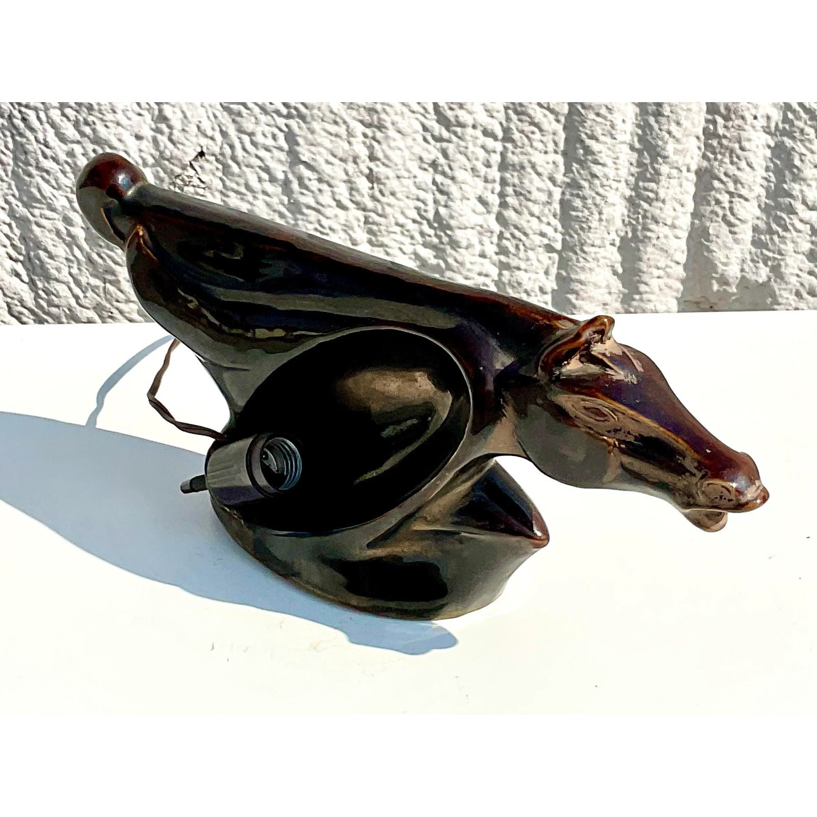 Midcentury Glazed Ceramic Horse Profile Lamp - Top view