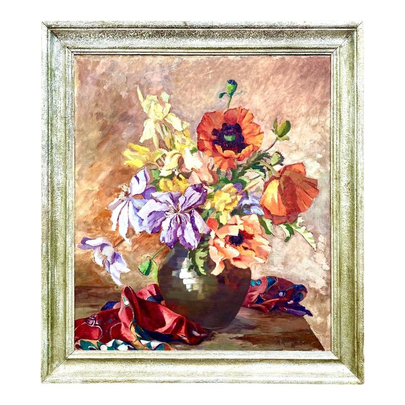 Midcentury Original Floral Oil Painting Signed