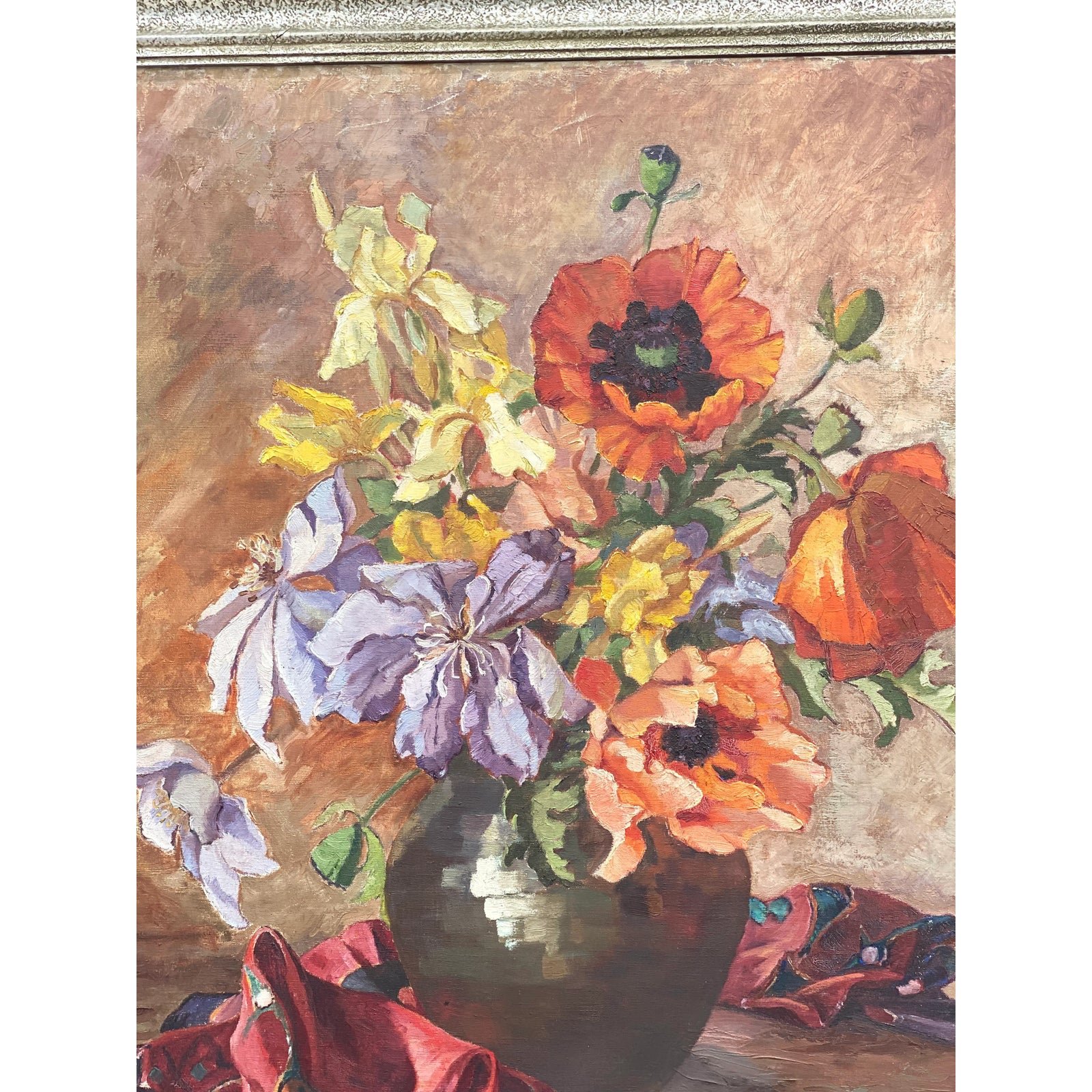 Midcentury Original Floral Oil Painting Signed - Top view
