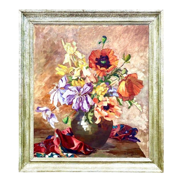 Midcentury Original Floral Oil Painting Signed