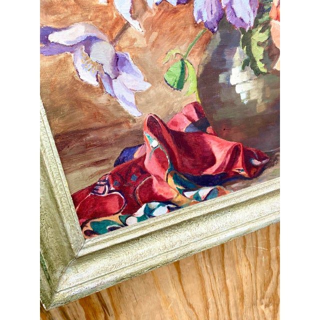 Midcentury Original Floral Oil Painting Signed - Top view