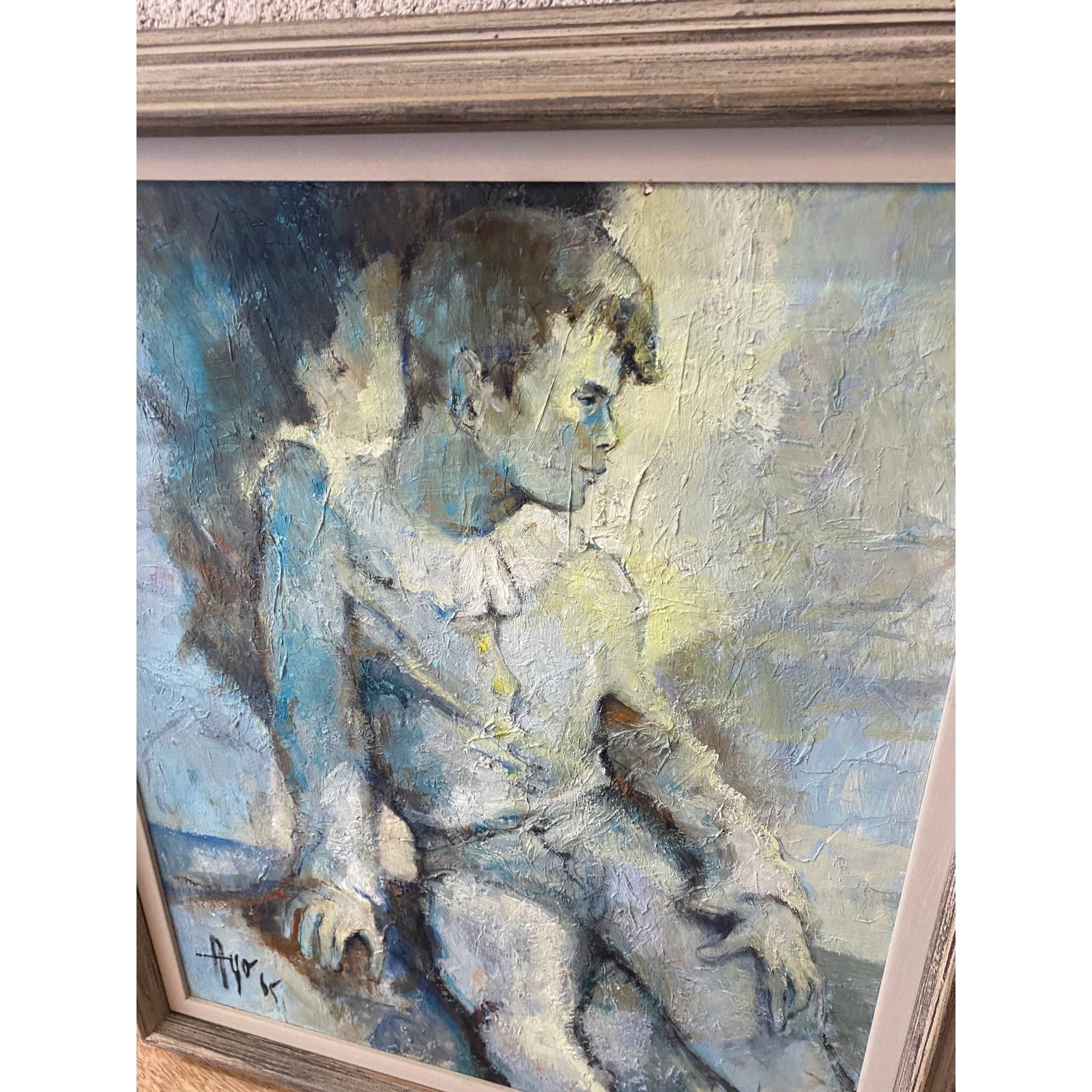 Midcentury Signed Original Oil Painting on Canvas - Detail view