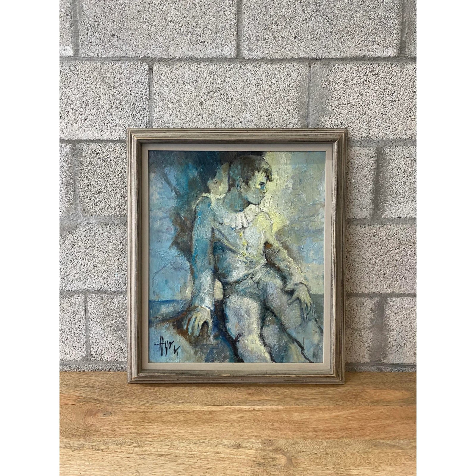 Midcentury Signed Original Oil Painting on Canvas - Top view