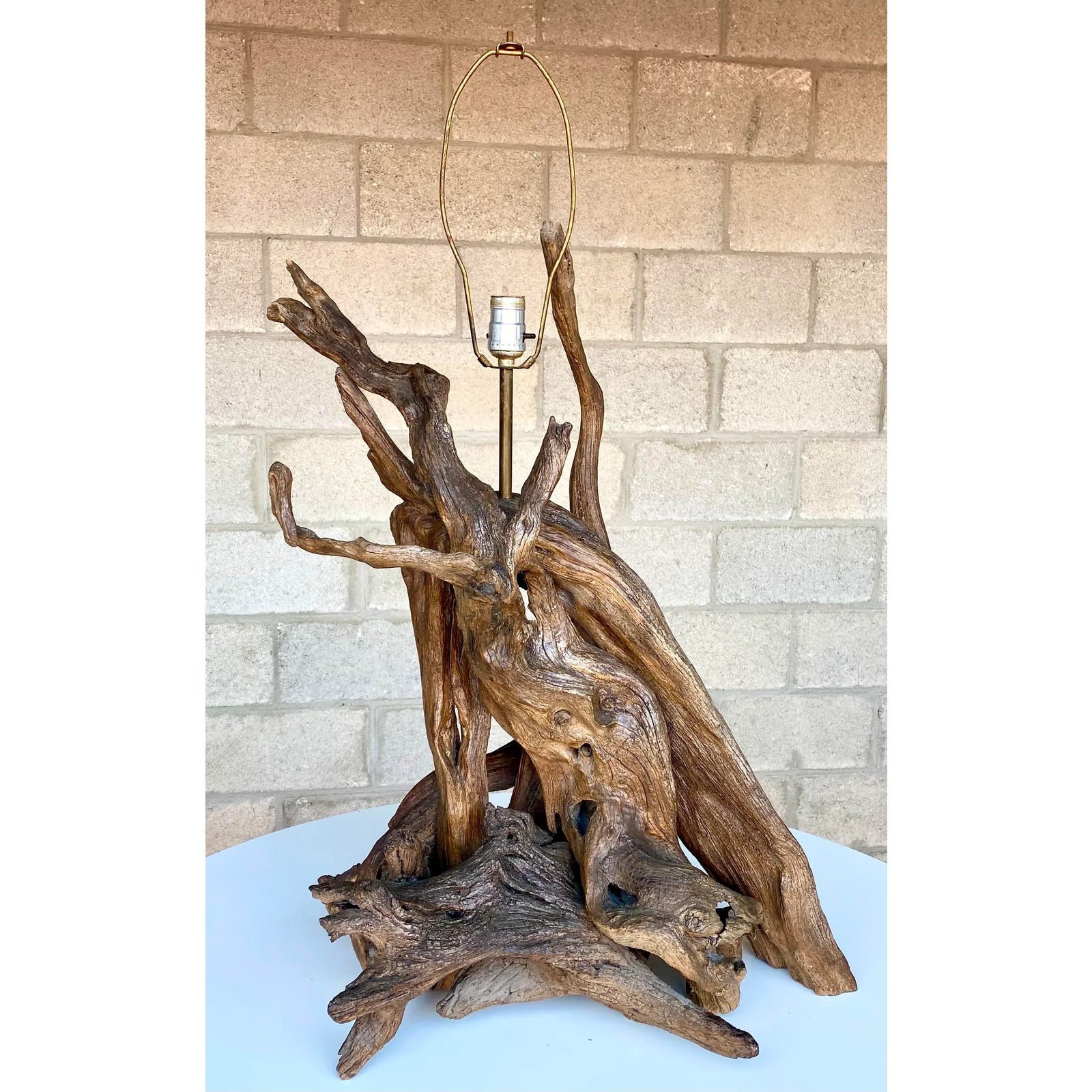 Monumental Vintage Boho Driftwood Table Lamp - Side view