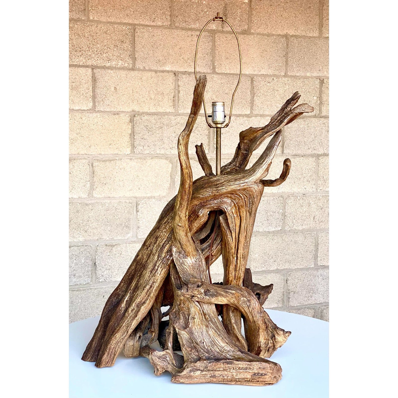 Monumental Vintage Boho Driftwood Table Lamp - Top view