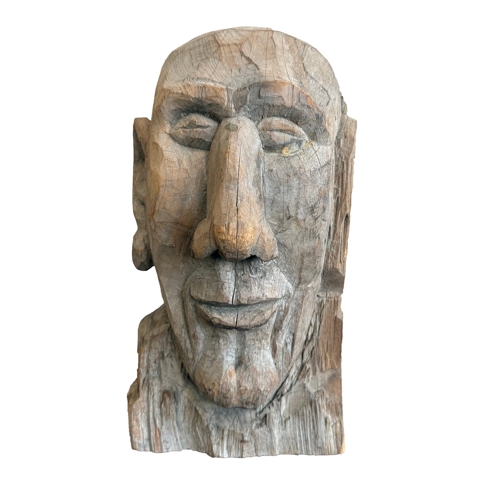 Primitive Boho Hand-Carved Wood Bust - Detail view