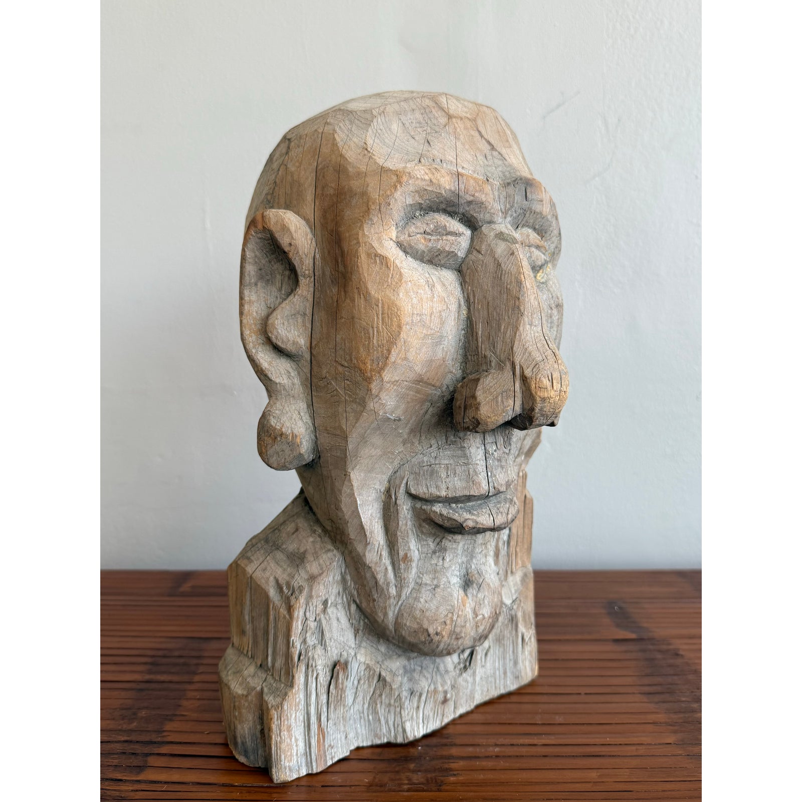 Primitive Boho Hand-Carved Wood Bust - Side view