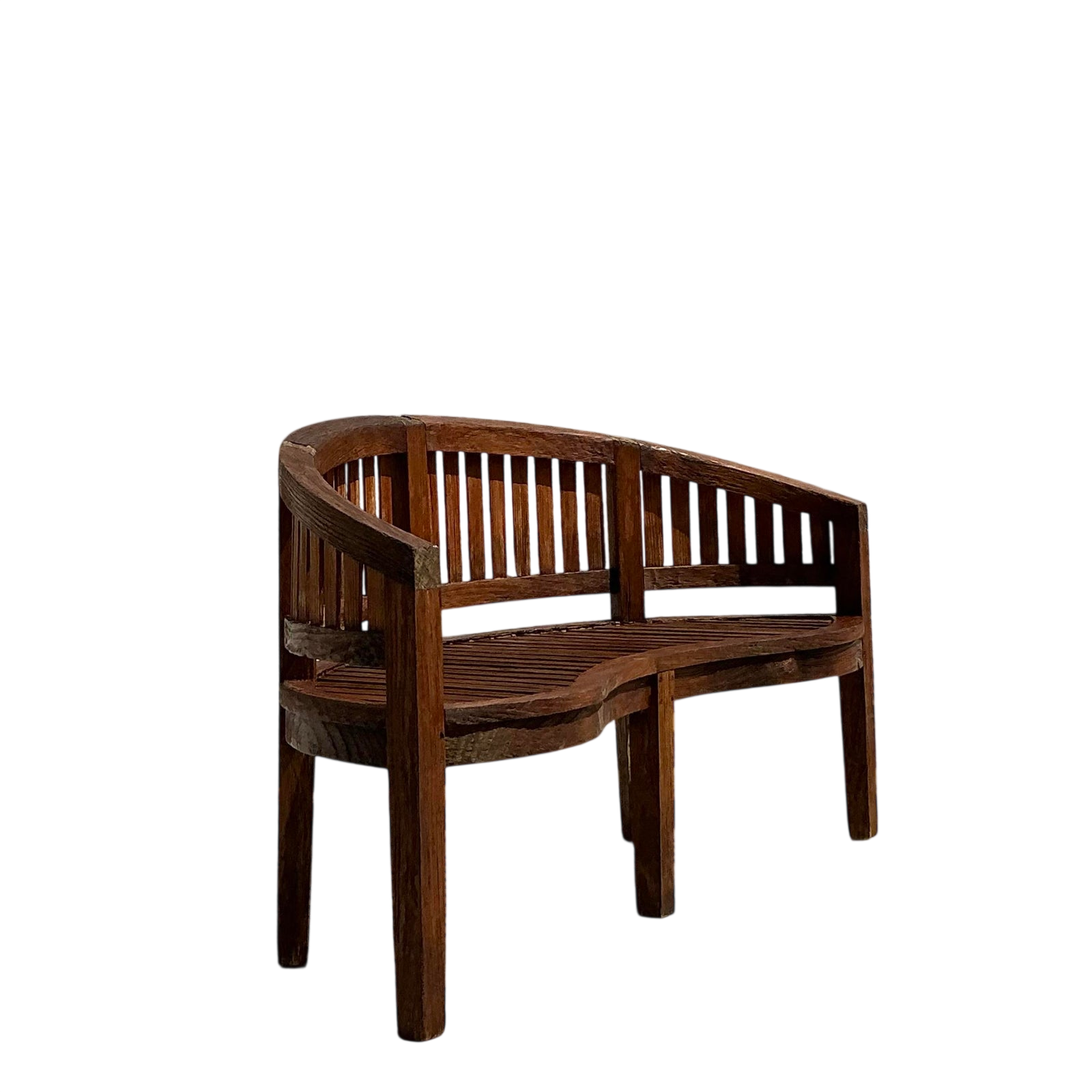 Vintage Boho Curved Teak Bench - Detail view