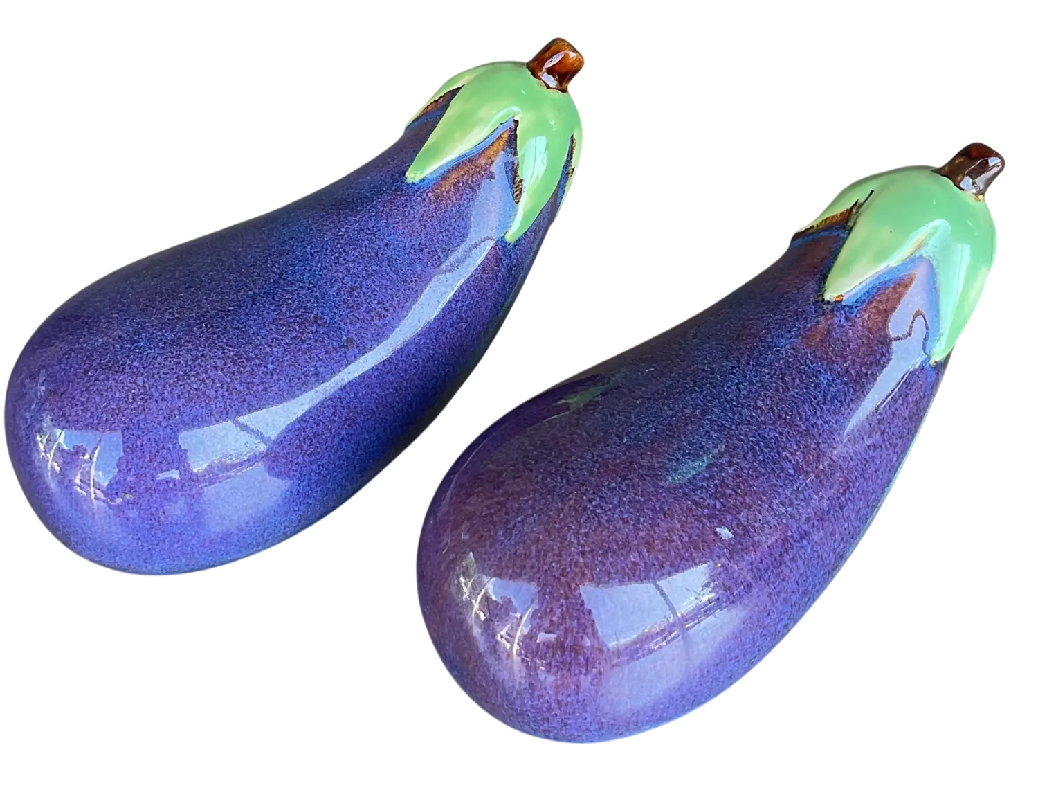 Vintage Boho Glazed Ceramic Eggplants - a Pair