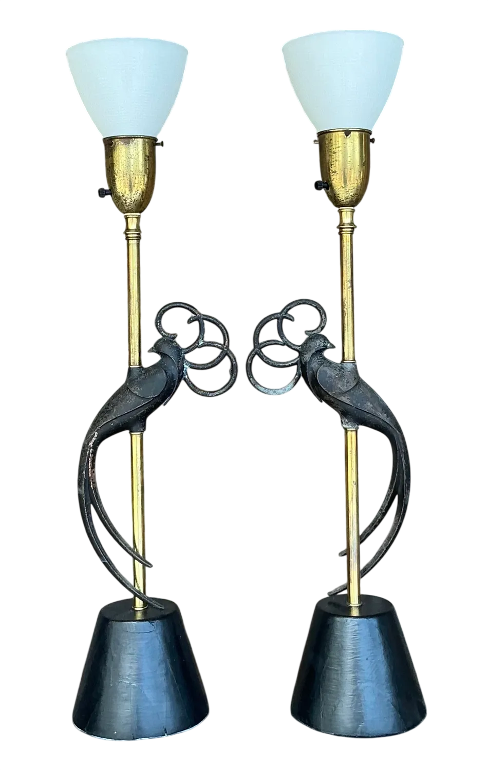 Vintage Boho Rembrandt Lovebirds Lamps - a Pair
