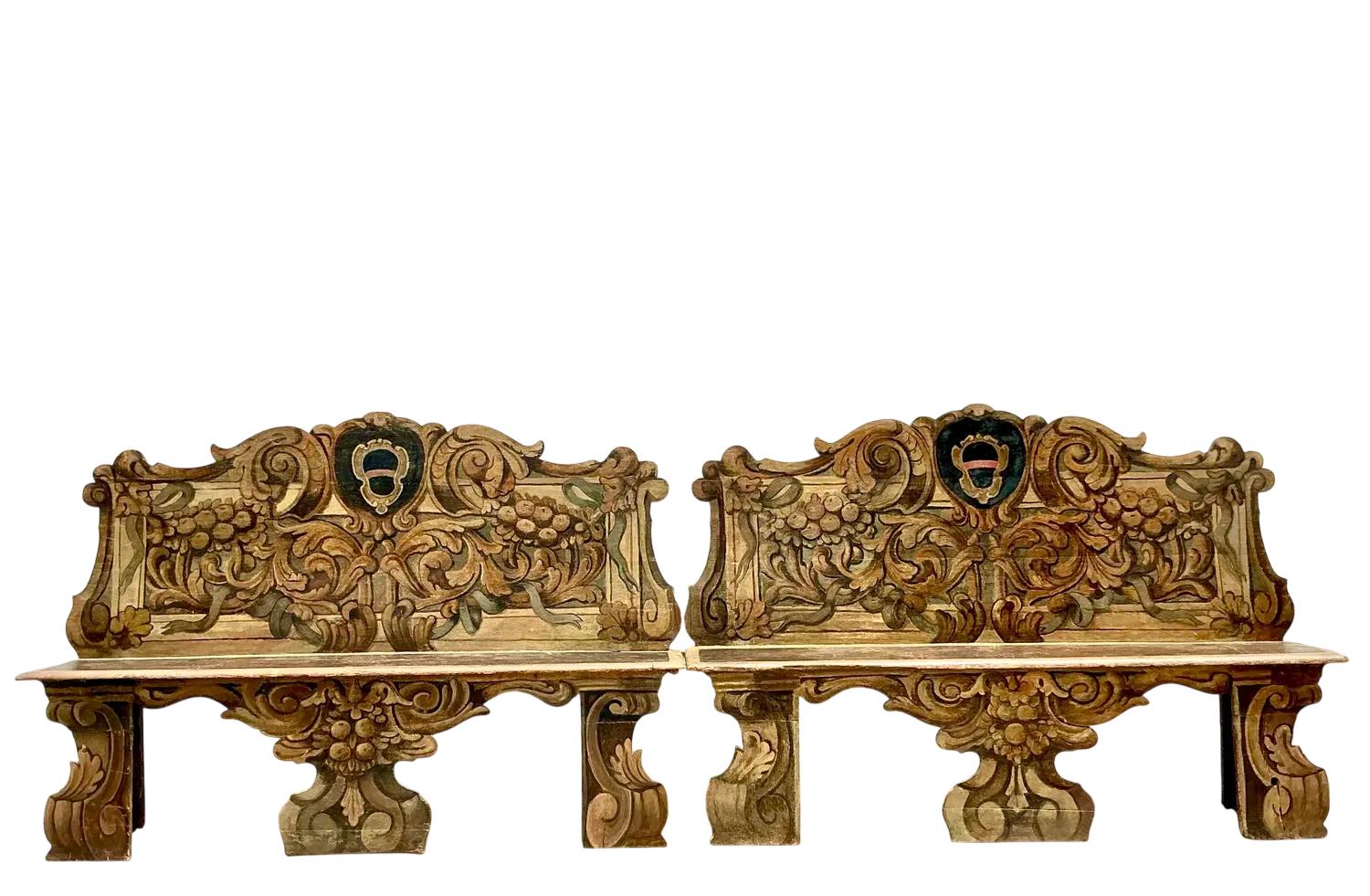 Vintage Italian 19th Century Hand Painted Cassapanca Bench