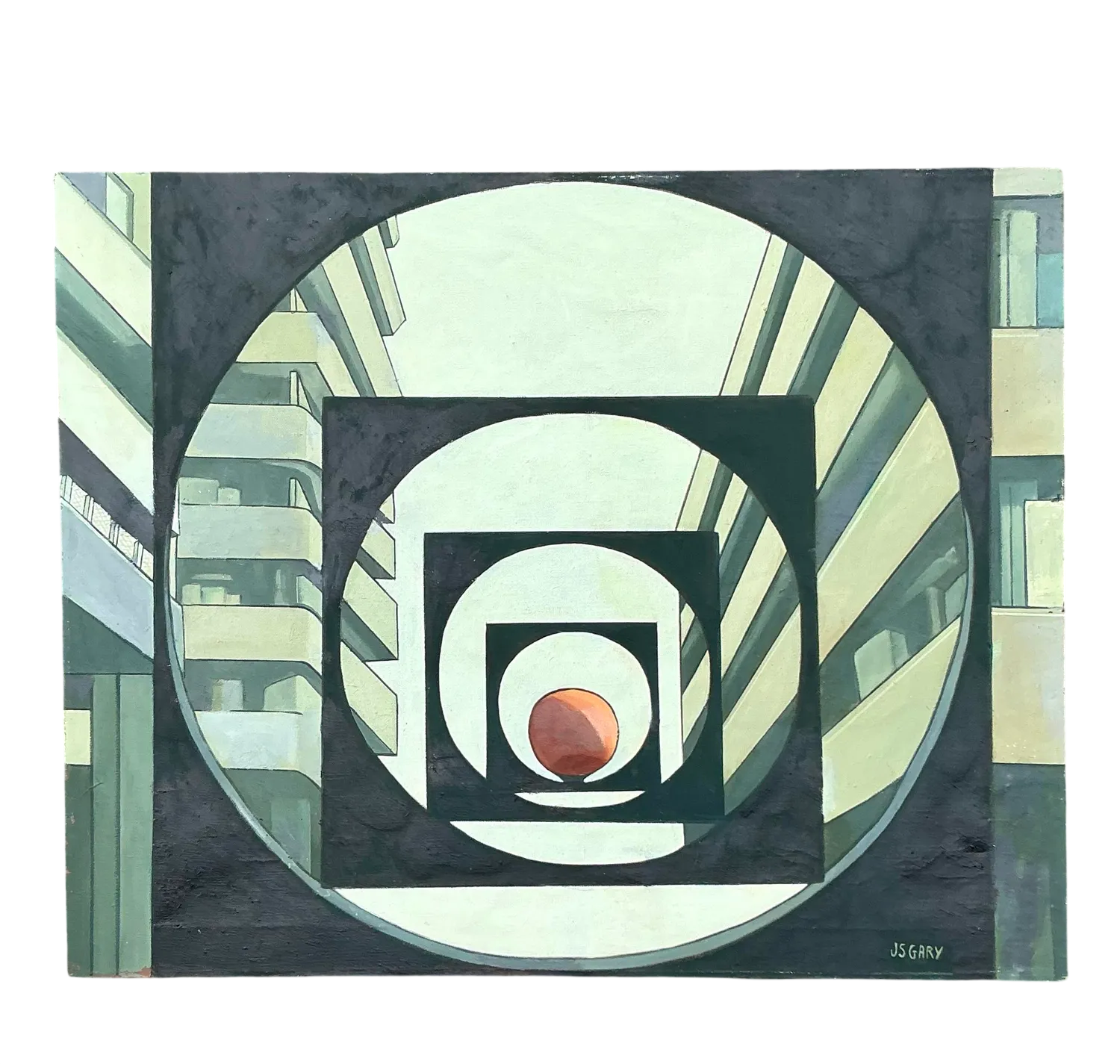 Vintage Boho Abstract Geometric Original Oil Painting on Canvas
