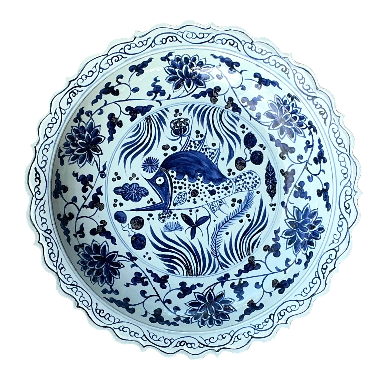 Vintage Asian Monumental Blue and White Platter