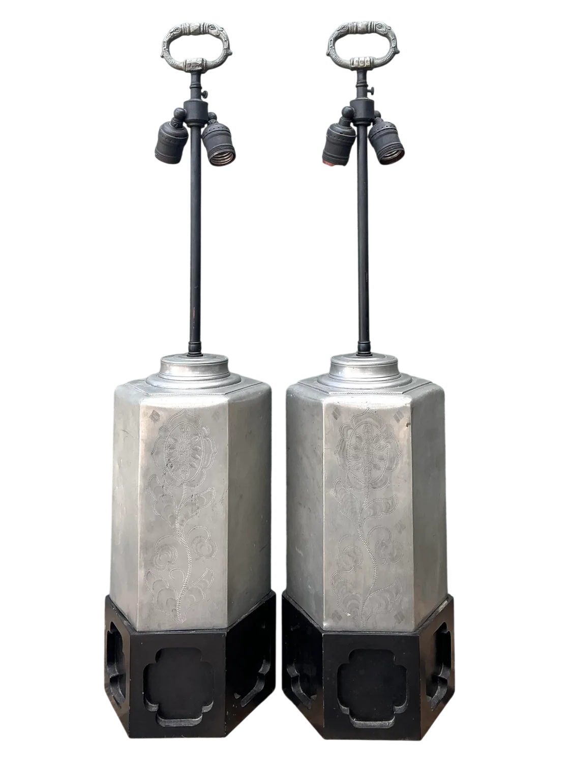 Vintage Etched Metal Lamps - A Pair