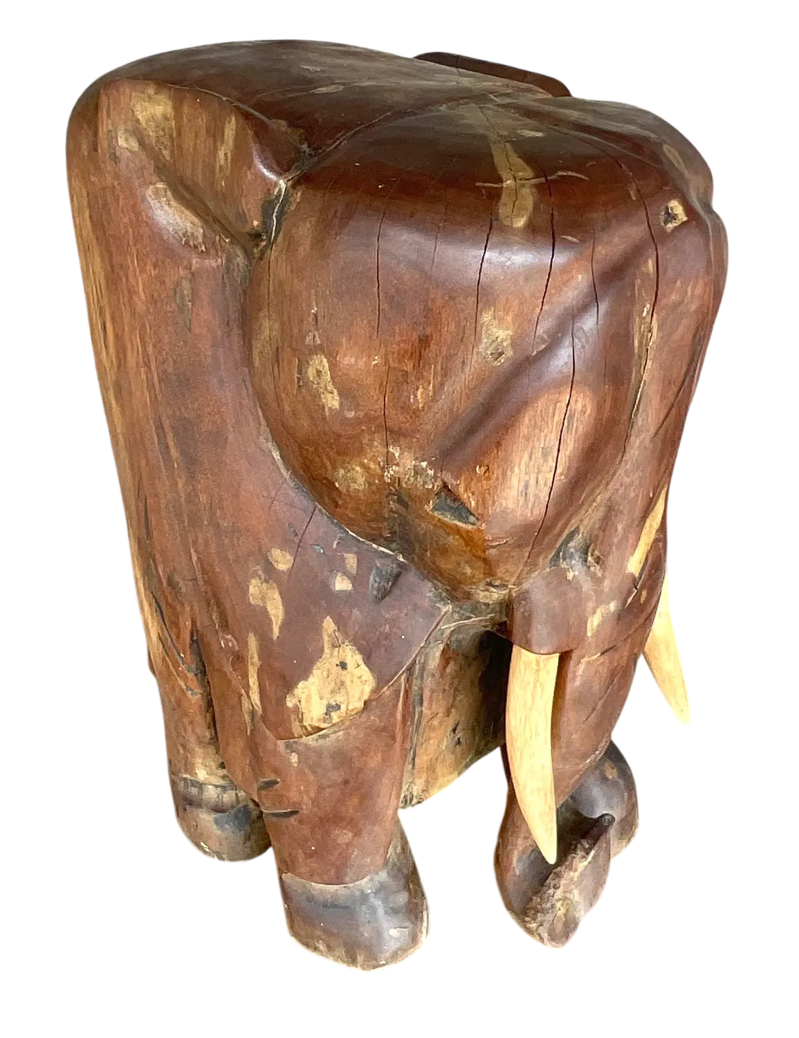 Vintage Boho Carved Wooden Elephant Low Stool