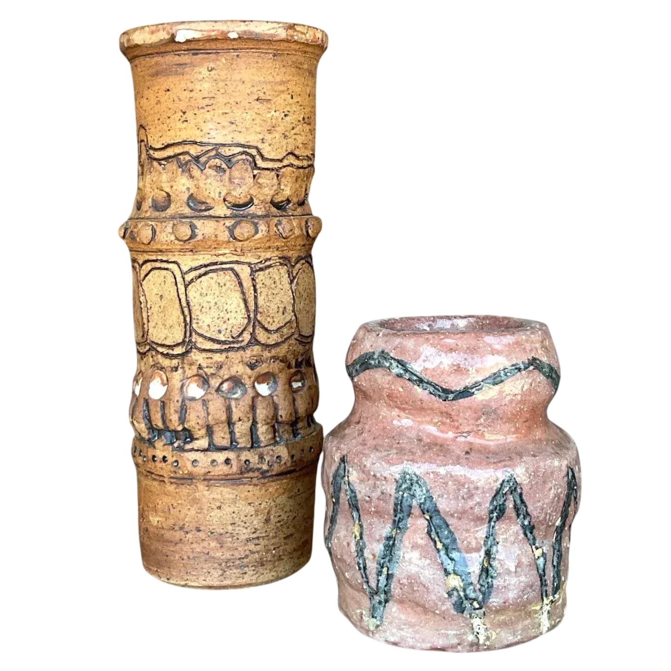 Vintage Boho Original Studio Pottery Vases - Set of 2