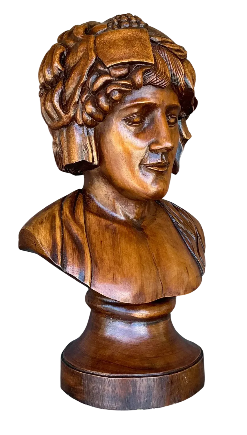 Vintage Boho Monumental Carved Wood Bust of Woman Sculpture