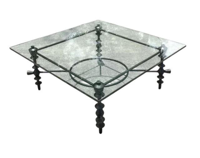 Vintage Boho Sculpted Leg Wrought Iron Coffee Table After Giacometti