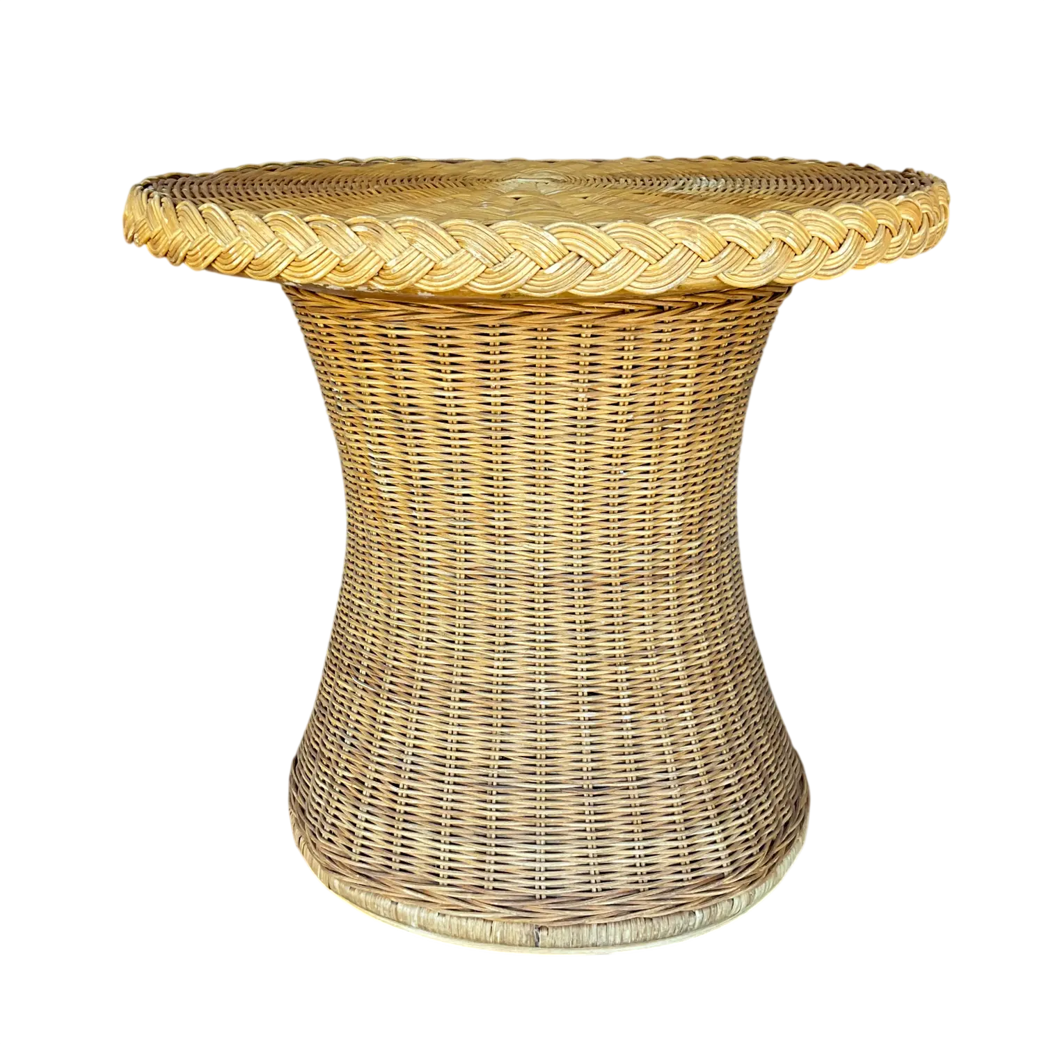 Vintage Coastal Braided Rattan Side Table