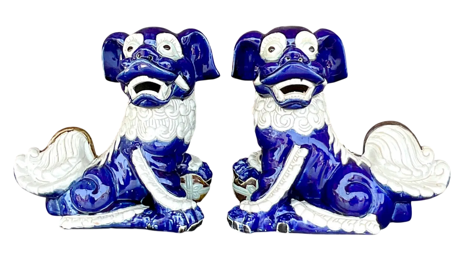 Vintage Regency Glazed Ceramic Foo Dogs - a Pair