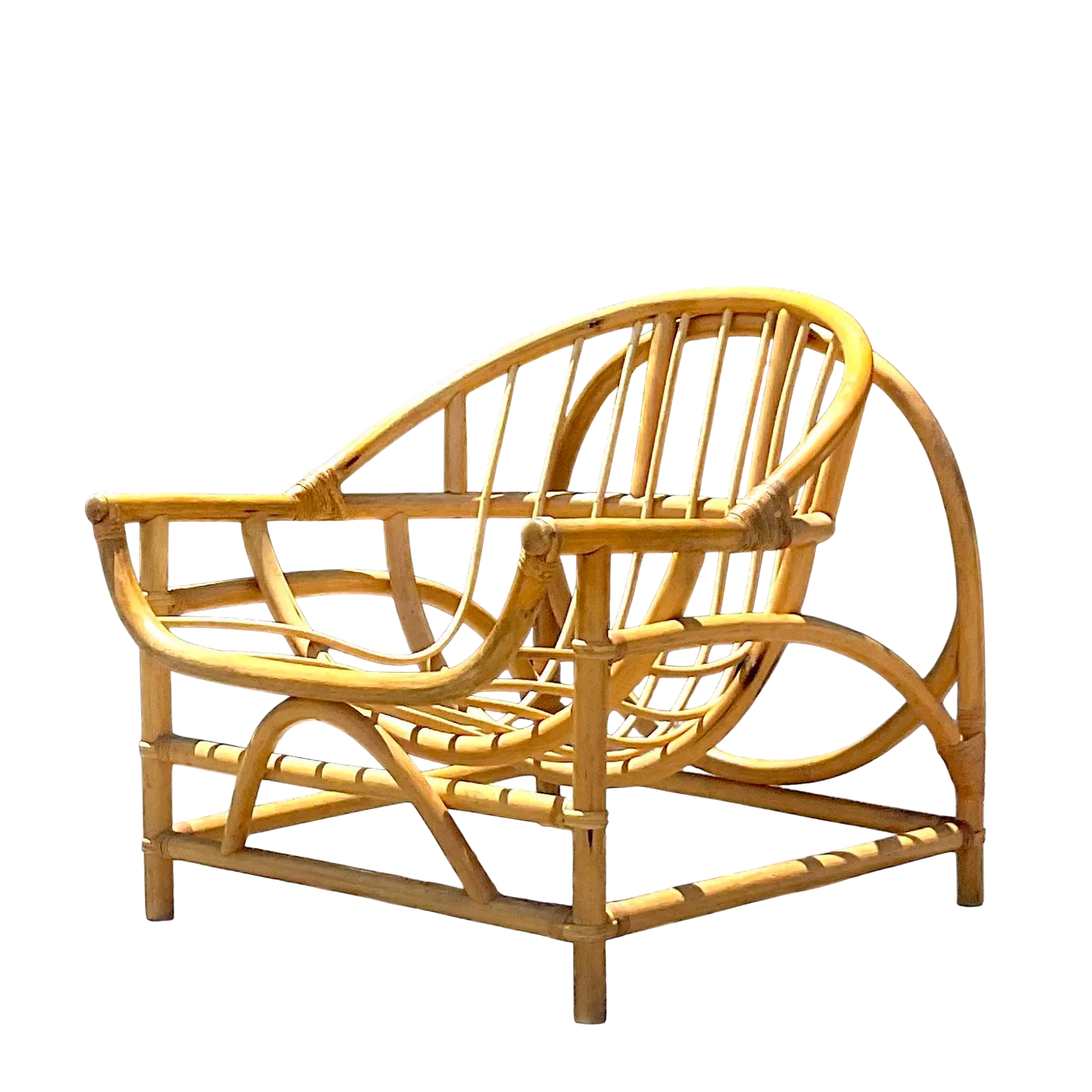 Vintage Coastal Bent Rattan Lounge Chair