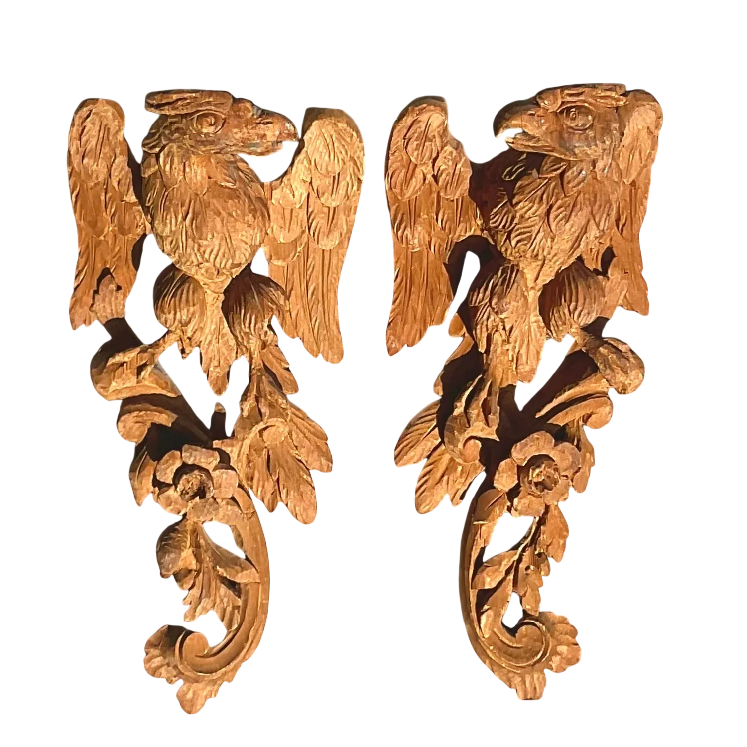 Vintage Boho Carved Wall Mount Phoenix - Set of 2
